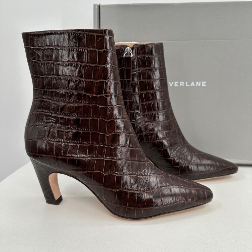 Everlane The Short Banana Heel Boot in Brown Crocodile Leather 6 Ankle Zip